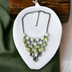 Necklace-Silver Tone Off-white Yellow & Clear Stones 21” Chain Costume Jewelry